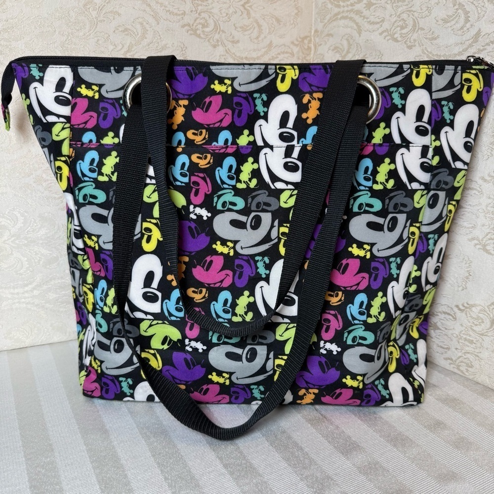 Disney Parks Mickey Mouse Zip-Top Tote Bag Pop Art Faces